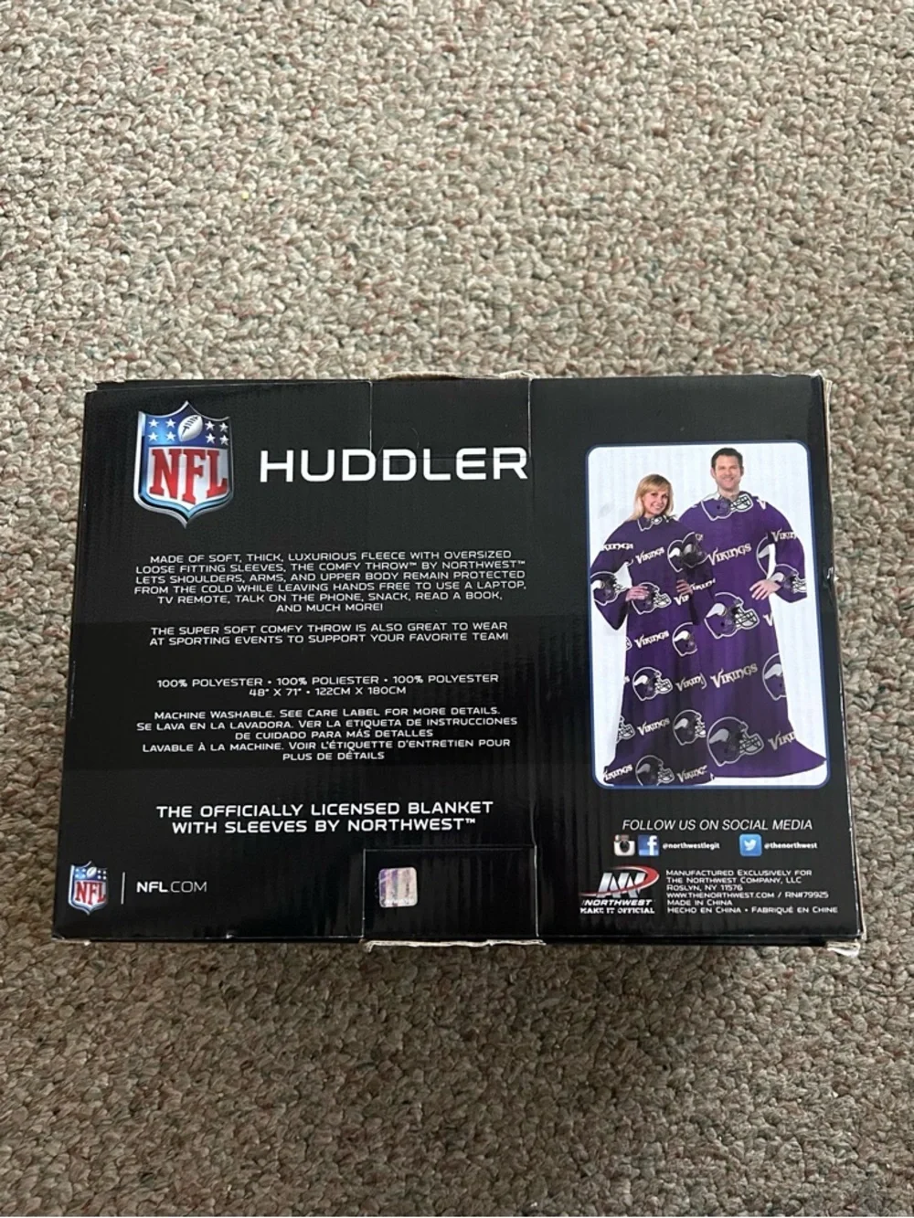 Northwest NFL Adult Minnesota Vikings Uniform Comfy Throw Blanket W/ Sleeves New